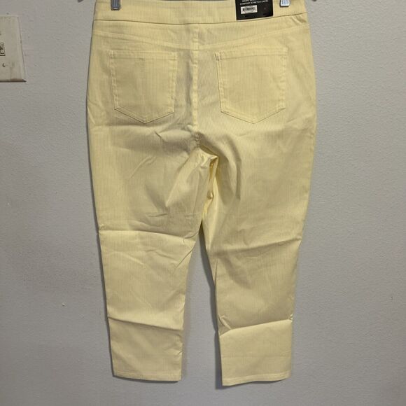 Mario Serrani Pants Womens Medium Seersucker Yellow Stretch Capri‎ Pullon - Picture 6 of 14